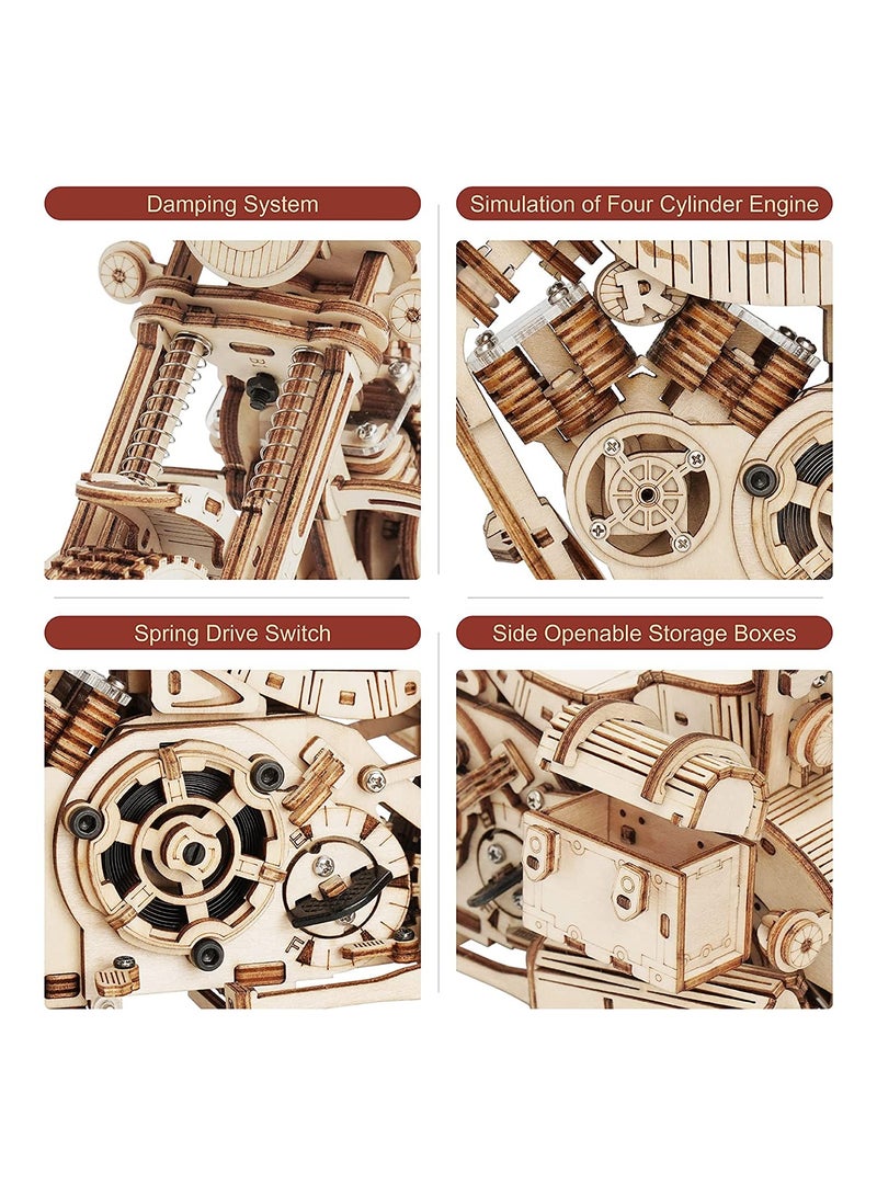 نموذج دراجة بخارية ثلاثية الأبعاد لألغاز خشبية للبالغين لبناء -1: 8 ألغاز خشبية ميكانيكية مع مسند لعيد ميلاد رجل / امرأة - Image 3